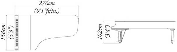 Kawai EX Concert Piano Dimensions